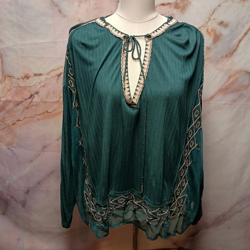 Free People Boho Eden Embroidered Peasant Top